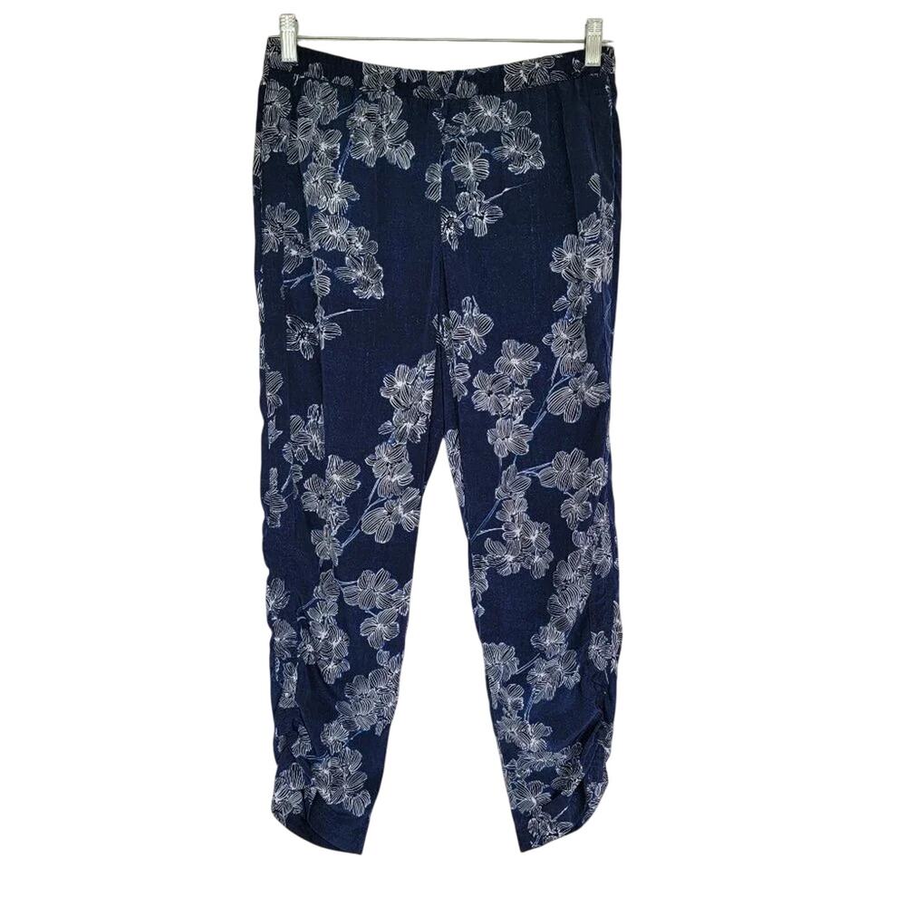 Black Label by Chicos Floral Blossom Ankle Pants Blue White Women XS Pull On
